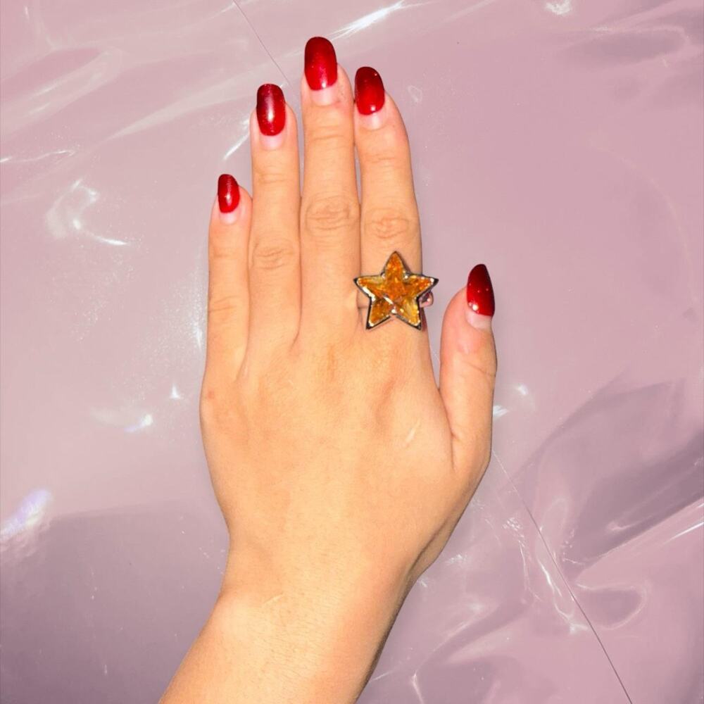 Y2K whimsy 925 Sterling Silver orange star gem ring unique design hiphop 2000s